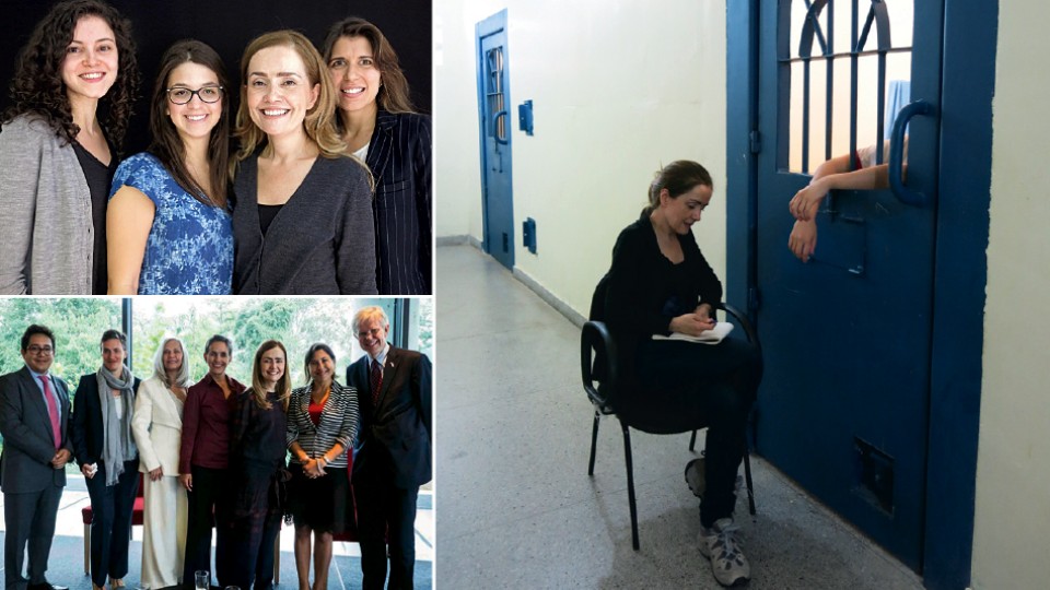 Com parte da equipe atual da Anis: Sinara Gumieri, Maria Cristine Lindoso e Natália Vilarins, em 2016; falando sobre zika em Washington, em 2016; lendo para detentas em Brasília, em 2015