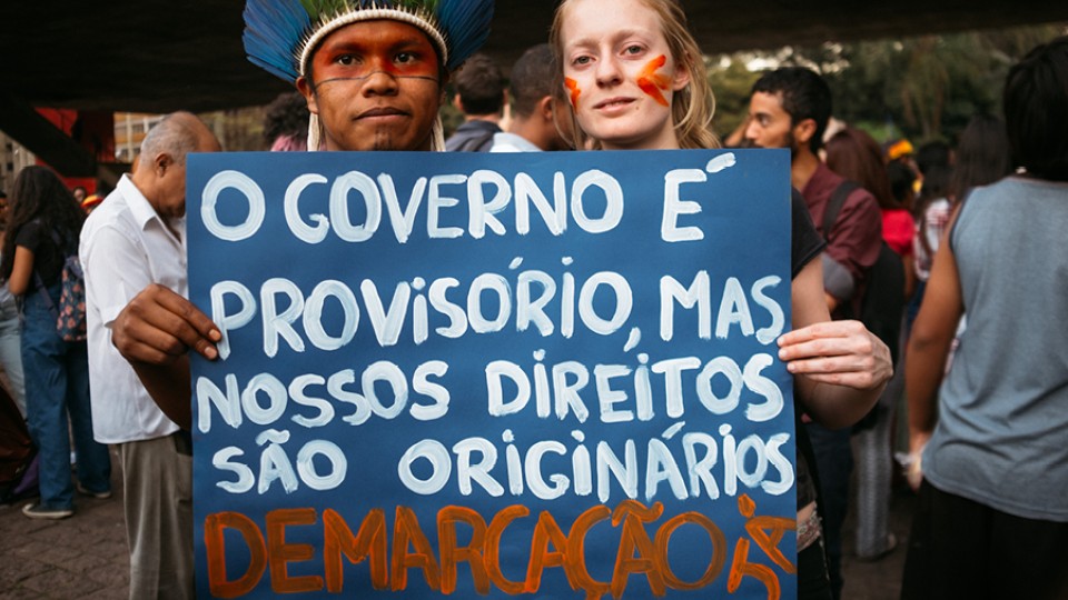 Manifestação "Jaragua? e? Guarani!", contra marco temporal e pelas demarcac?o?es