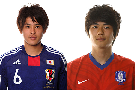Atsudo Ushida, do Japão, e KiI Sung Yueng, da Coréia do Sul, são fofos