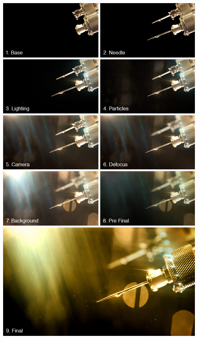 Produção do take da agulha entre filmagem real e CGI