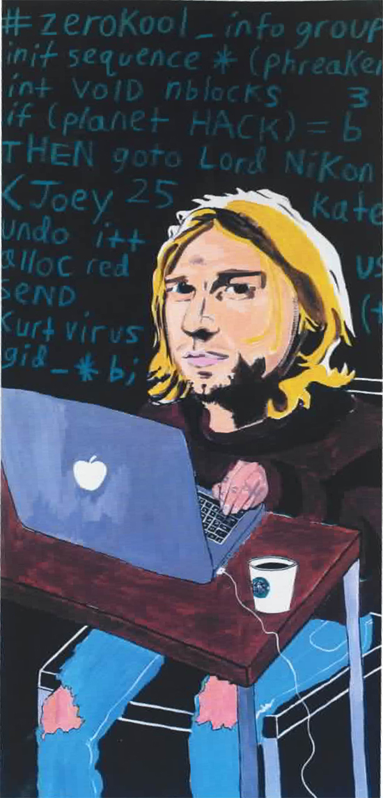 Kurt Cobain mexendo em um Macbook