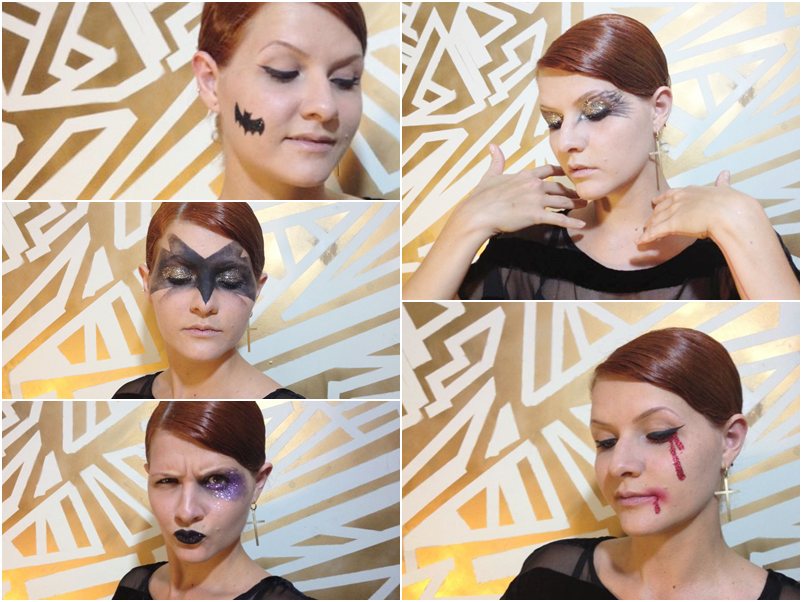 5 makes a base de glitter e cola de cílios para um halloween glam monster