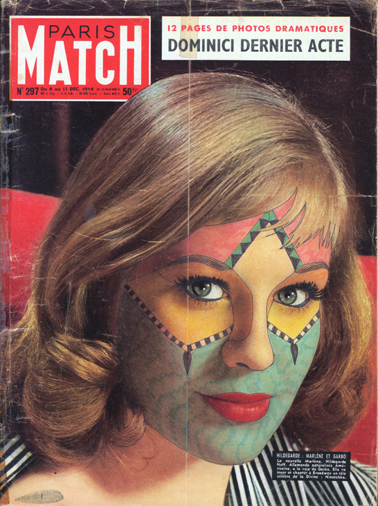 Quase uma máscara é a pintura por cima da capa da Marlene et Garbo na Paris Match