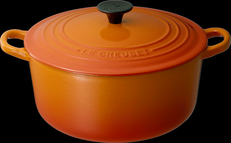 Panela redonda laranja da Le Creuset, à venda na Pepper (www.pepper.com.br)