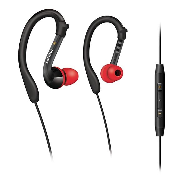 Phillips SHQ301 - Modelo earbud com gancho de orelha perfeito para quem pratica esportes ouvindo música. Inteiramente feito em plástico, o fone é lavável e não danificável por suor. R$ 159,90 no site da Phillips