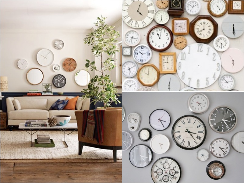 Relógios. Com uma pequena coleção deles você já começa a montar uma linda parede. Novos, antigos, relíquias: você escolhe