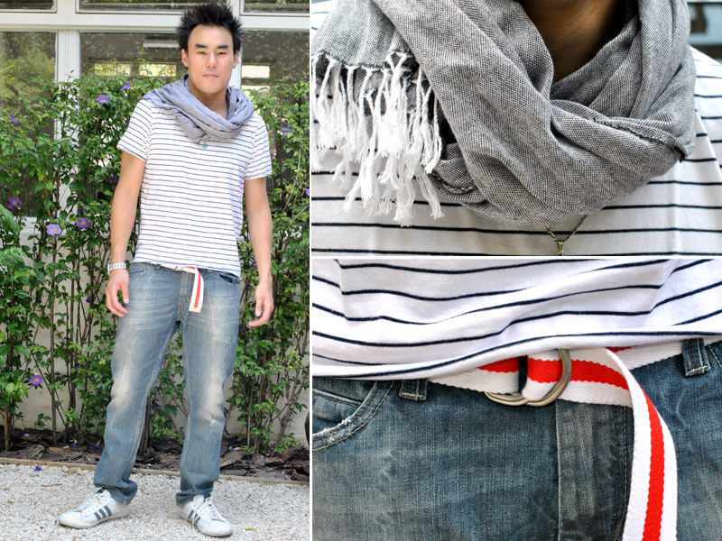Quinta: “Trabalho e cinema depois”. Junji usa calça,camiseta e echarpe Zara e tênis e cinto Adidas.