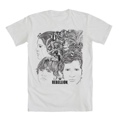 Star Wars + Revolver - Para fãs de Beatles e de Guerra nas estrelas, a camiseta parodia a clássica capa do disco Revolver, lançado pelos besouros em 1966