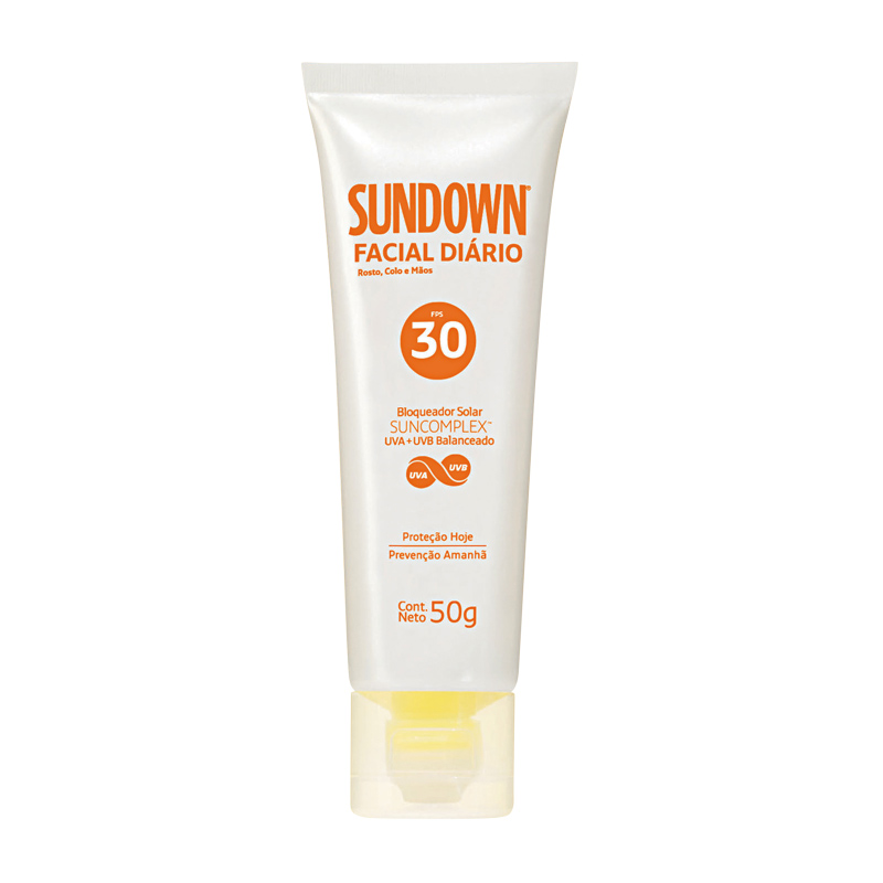 5 • Sundown Facial Diário FPS 30, R$ 27,50: proteção e hidratação de longa duração, pode ser usado no rosto, nas mãos, no colo e no pescoço. Sundown 0800-7036363