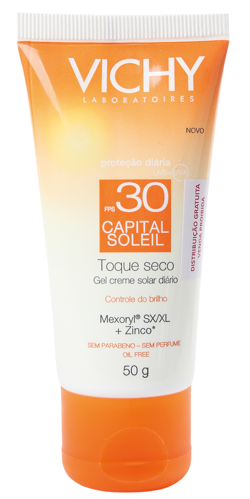 1. Capital Soleil FPS 30, R$ 32,90: para uso diário,  é ideal para a pele oleosa, não tem perfume e é de rápida absorção. Vichy 0800-7011552