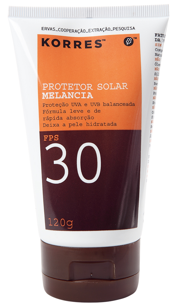 2. Protetor Solar Melancia FPS 30, R$ 42: tem fragrância suave de melancia e mantém a pele hidratada durante a exposição  ao sol. Korres 0800-7221600
