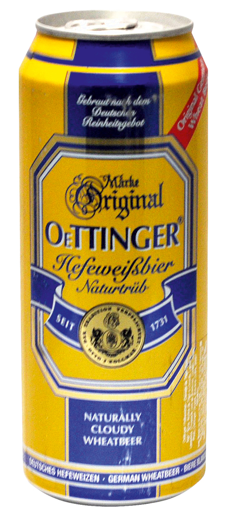 Oettinger (Alemanha) – É uma hefeweizen de trigo, dourada, turva, engarrafada com as leveduras da sua fermentação com notas de banana e cravo. Copo ideal: weizen (comprido com a boca larga).