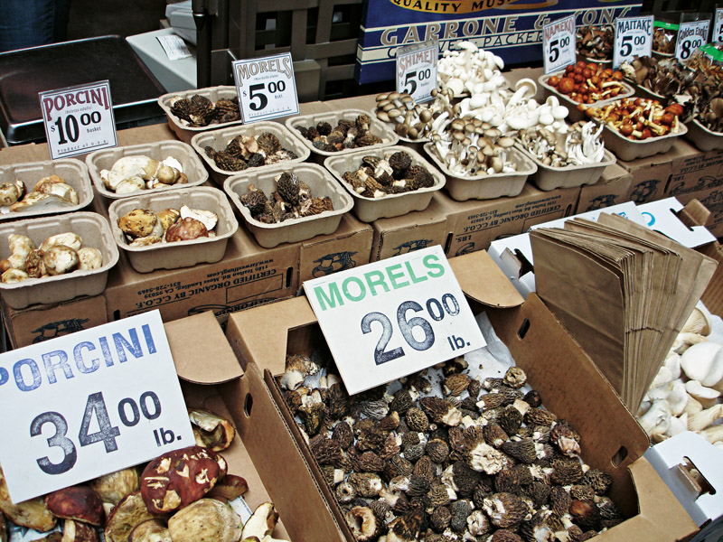 A  a oferta de cogumelos em uma das lojas do Embarcadero: trufas, porcini, morels e outros