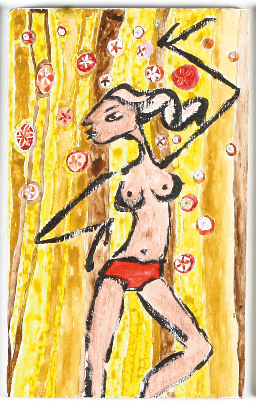 Piriguete na Festa, quadrinho feito por Karina em tinta acrílica e pastel em madeira, em 2001