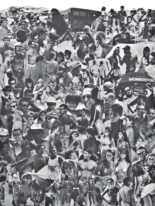 Colagem da revista Momentos na década de 80: a praia começava a se transformar em algo além de um território descompromissado, um lugar onde todos queriam ver e ser vistos nas páginas em preto e branco da revista