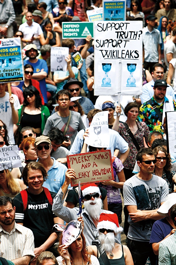 Protestos em Sydney contra sua prisão em dezembro de 2010