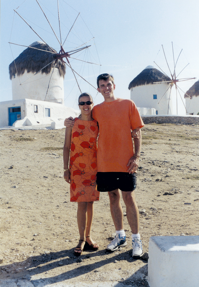 Com a esposa, Adriana, durante a lua de mel na Grécia