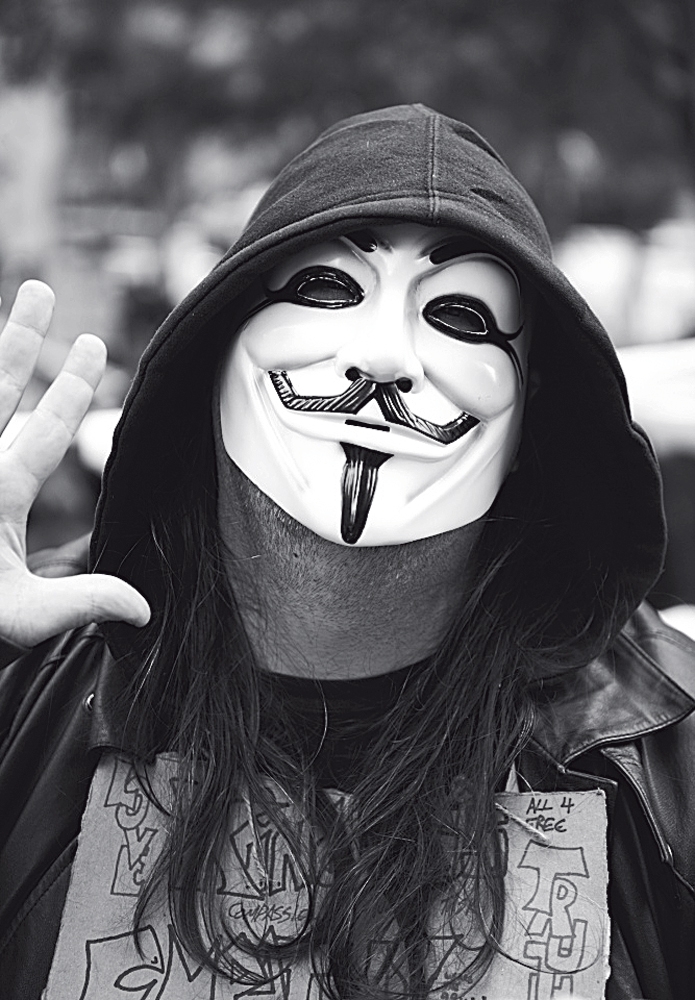 Máscara de plástico de Guy Fawkes no Occupy Wall Street