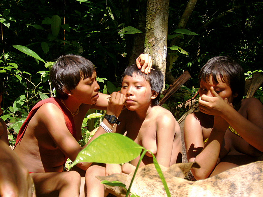 Cenas dos Yanomami da aldeia de Davi, na Serra do Demini