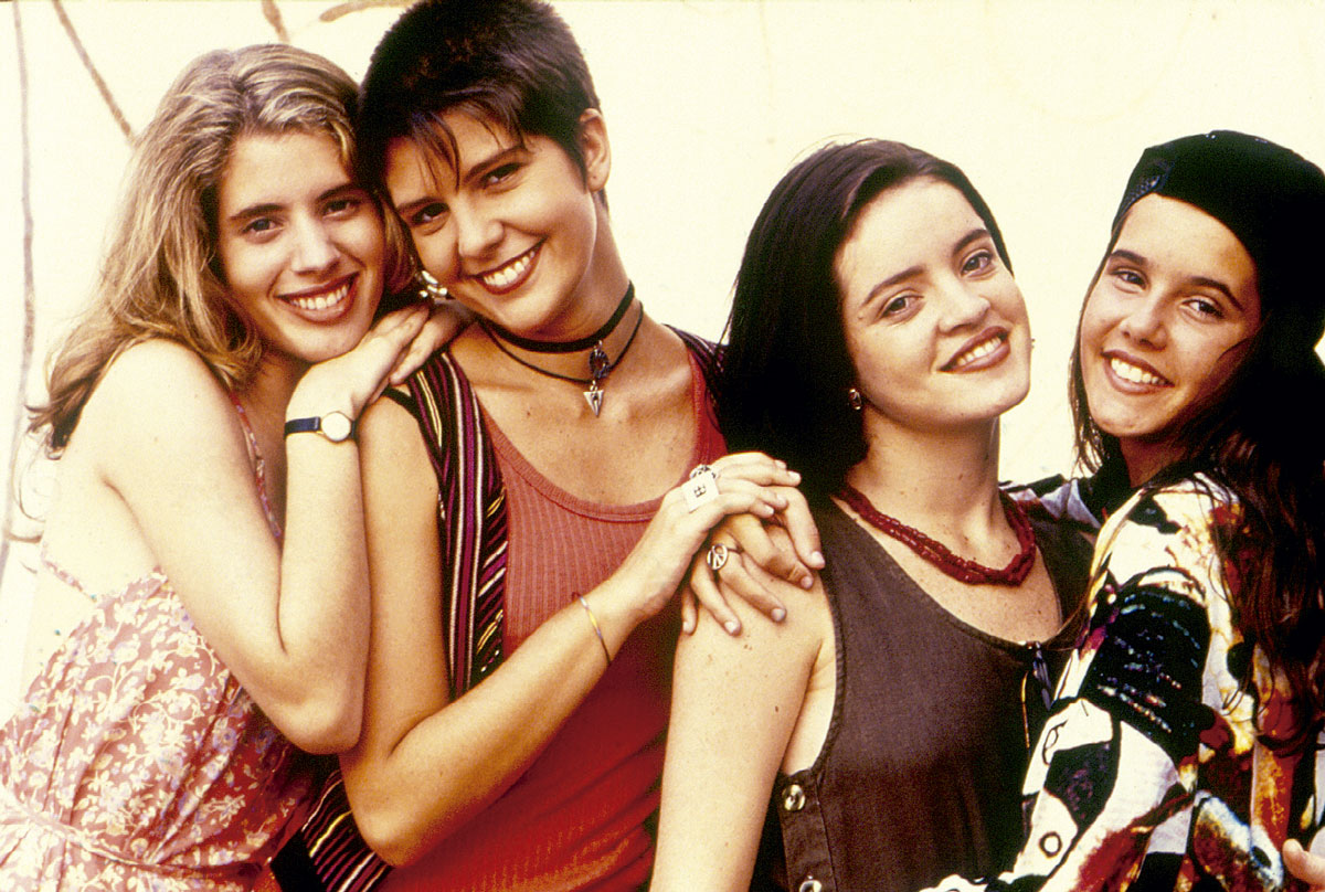 Com Daniela Valente, Georgiana Goés e Maria Mariana, na época do seriado Confissões de Adolescente, em 1994