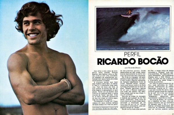 Ricardo Bocão em dupla de abertura de um perfil sobre o surfista