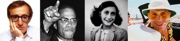 Woody Allen, Malcolm X, Anne Frank e Johnny Depp como Hunter Thompson