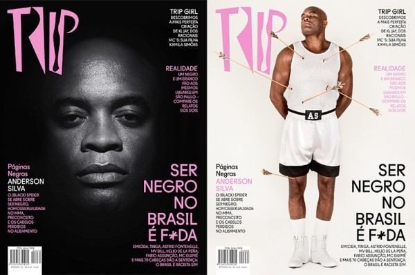  Nossas duas capas: à esquerda a capa que complementa o debate de racismo com a capa da Revista Tpm. Á direita, capa inspirada na emblemática capa da Squire de Muhammad Ali, criada por George Lois