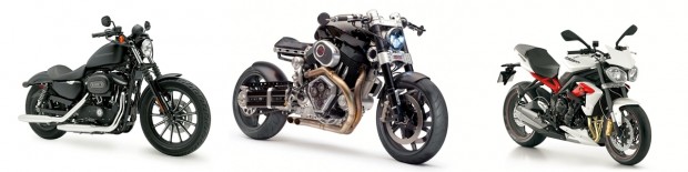Harley Davidson Iron 883 - Preço: R$30.900 // Confederate X132 Hellcat - Preço: R$110.00 // Triumph 675R - Preço: R$34.900