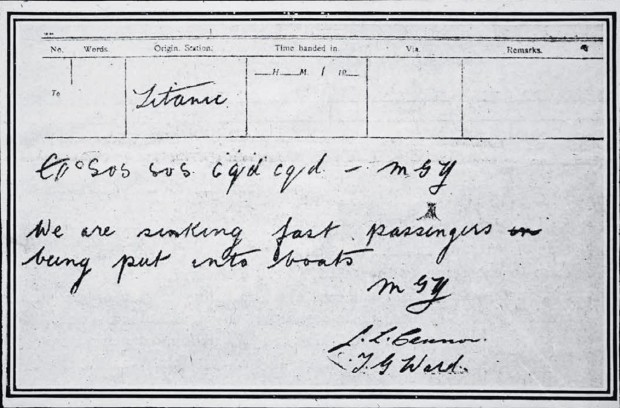 Telegrama informando o naufrágio do Titanic