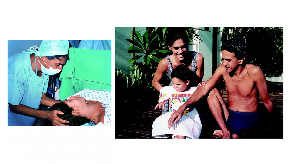 À esq., No parto do filho Tom, em Salvador, 1997. À dir., com Paula Lavigne e o filho Zeca, em Salvador, 1993