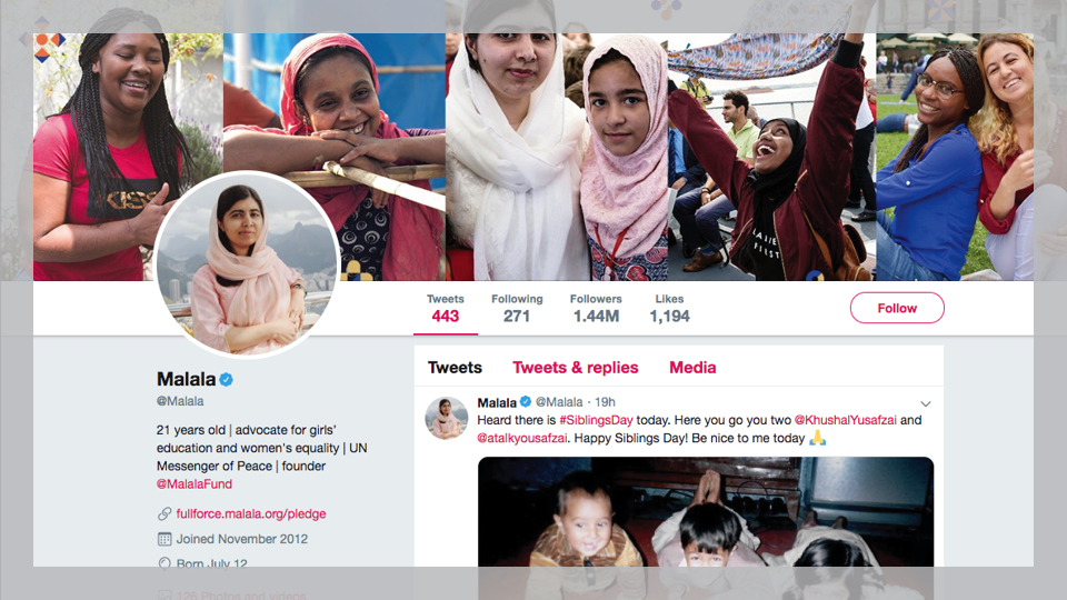 @Malala, a ativista paquistanesa Malala Yousafzai