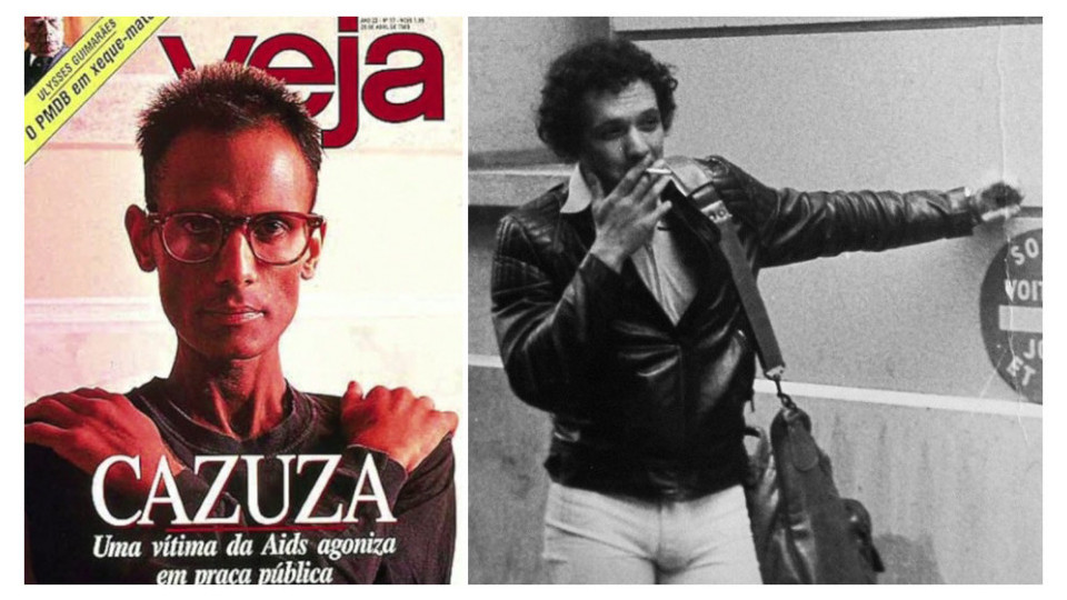 A capa da revista Veja que, em 1989, retratou um Cazuza magro e debilitado; o ativista Herbert Daniel, morto em 1992