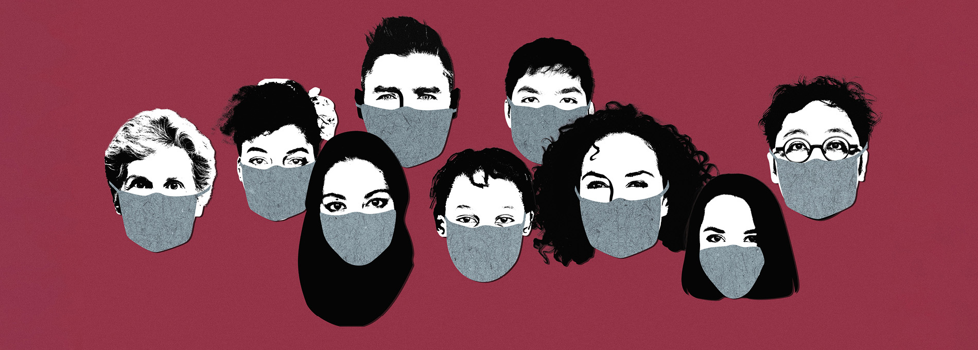 Ilustração Rostos Máscaras Covid Protesto