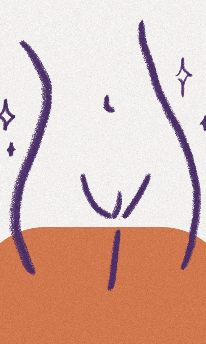 Ilustração do contorno do corpo de uma mulher com estrelas em volta