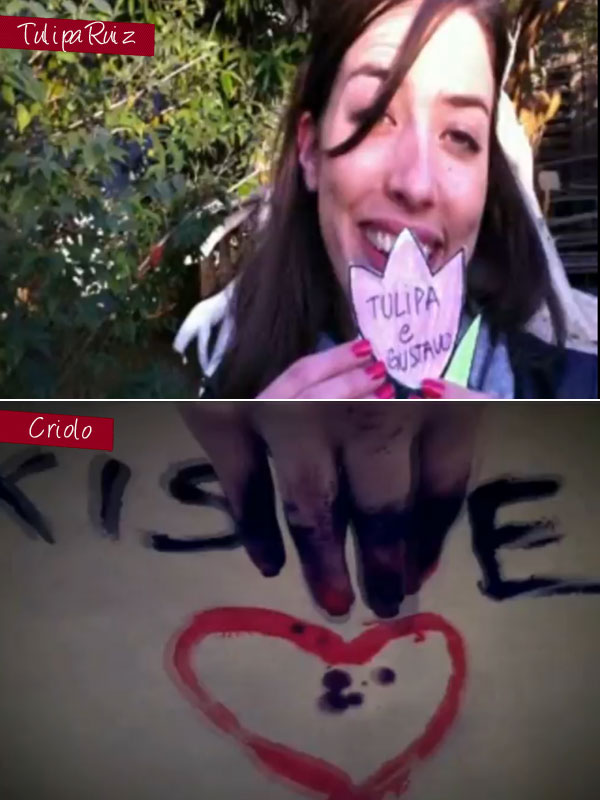 Frames dos vídeos divulgando Tulipa Ruiz e Criolo