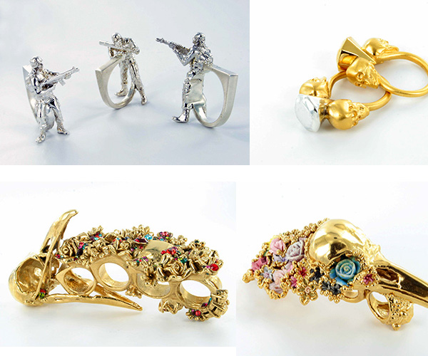 A Hisele Ganne faz anéis super chiques e totalmente volumosos e impossíveis de esconder. Discrição não é seu nome preferido, mas cada anel tem a sua graça particular. Suas coleções são divididas por temas, e esses da imagem são sobre divórcio