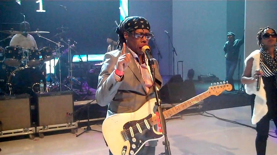 Nile Rodgers na passagem de som do show que realizou ontem em São Paulo