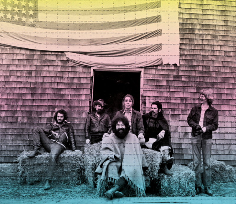 A fase de ouro do Grateful Dead, em 1970: Bill Keutzmann, Pigpen, Bob Weir, Mickey Hart, Phil Lesh e, na frente, Jerry Garcia