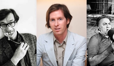 Sentido horário de cima para baixo: Win Wenders, Wes Anderson, Frederico Fellini, David Lynch, Ingmar Bergman e Jean-Luc Godard