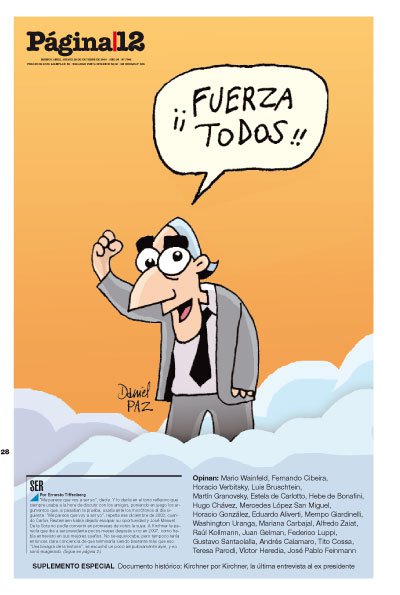 Capa do suplemento especial do jornal Página/12 sobre a morte de Nestor Kirchner